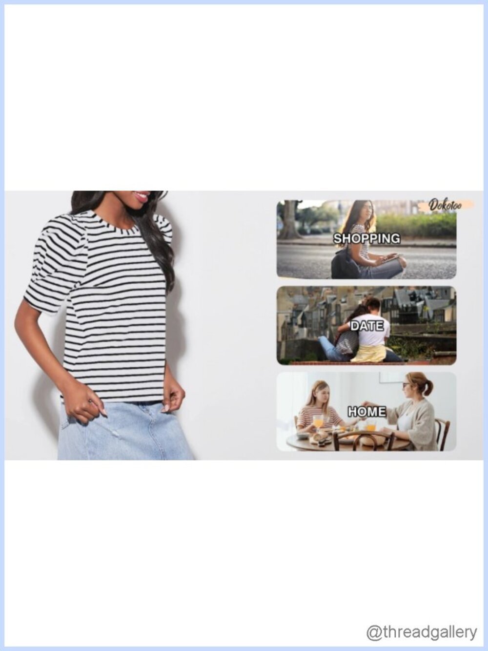 Womens Short Puff Sleeve Crew Neck Striped Tunic Tee Casual Summer Top - Picture 6 of 6
